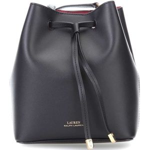 RALPH LAUREN BLACK LEATHER BUCKET BAG W/ RED INTERIOR: $70